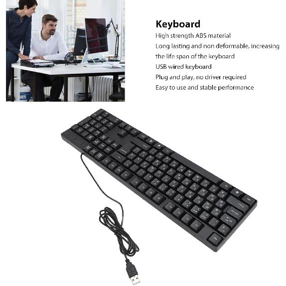 USB Wired Minority Language Keyboard (Russian, Spanish, French, English), 104 Keys 1.5m Cable, Ergonomic Design Stable Performance, Plug and Play for