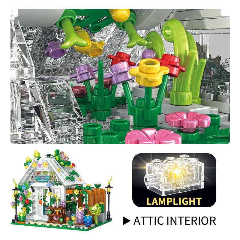 Ovly Glas Gewächshaus Baustein Sonnenlicht Blumenhaus MOC Spielzeug Pädagogische Dekorative Ornamente Baustein-Set Kinder Geburtstagsgeschenk