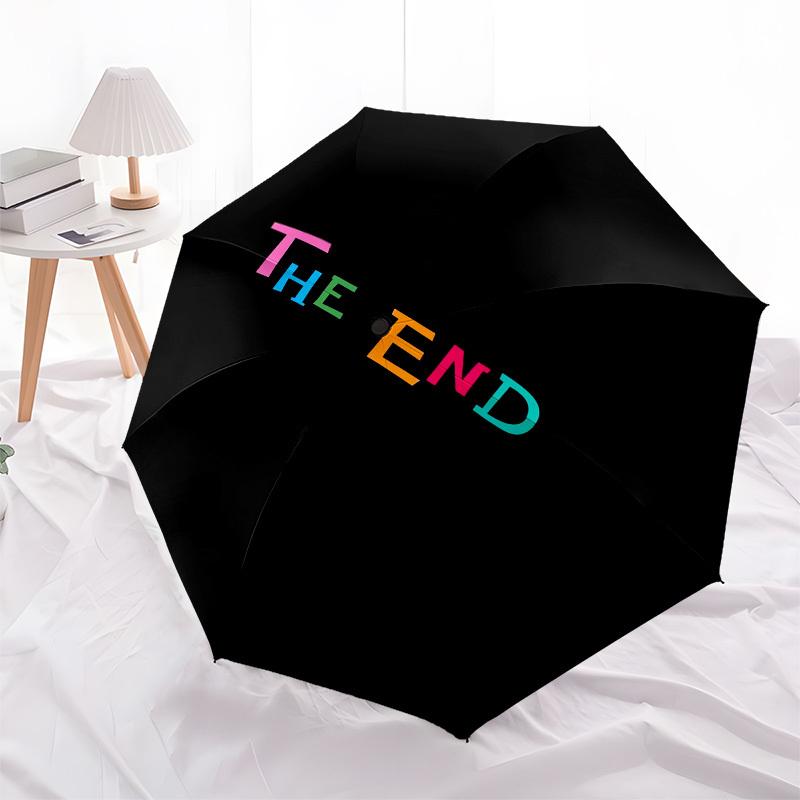 

1pc The End colorful text on black circle background. Umbrella with Plastic Handle,Compact & Stylish,Cartoon Pattern,Outdoor UmbrellaPT567