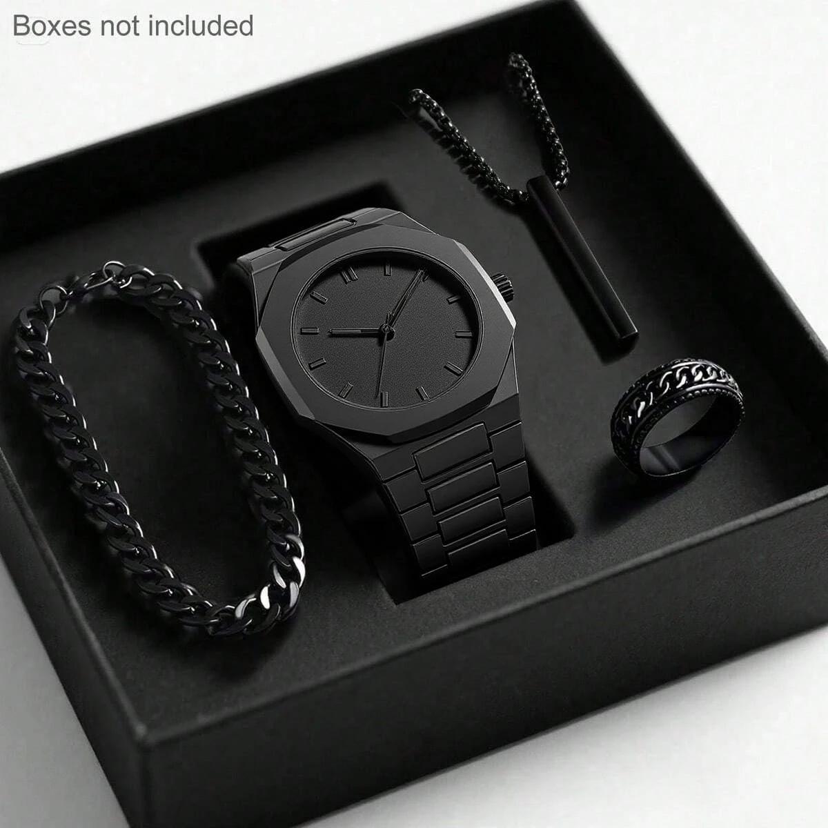 Men S Watch Light Luxury Simple Fashion Quartz Watch Black Large Dial Men S Jewelry Set Pointer Watch