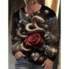 Spring and Autumn Round Neck 3D Snake Pattern Printed Top Fashionable Casual Long Sleeved Men's T-shirts