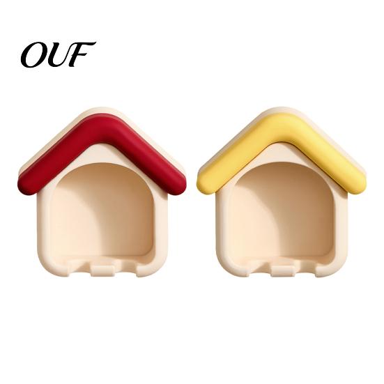 Non Marking Wall Hook Cartoon House Toothbrush Holder, Mounted Bathroom Organizer, Suspended Adhesive Mount Drainage Drying Rack for Electric