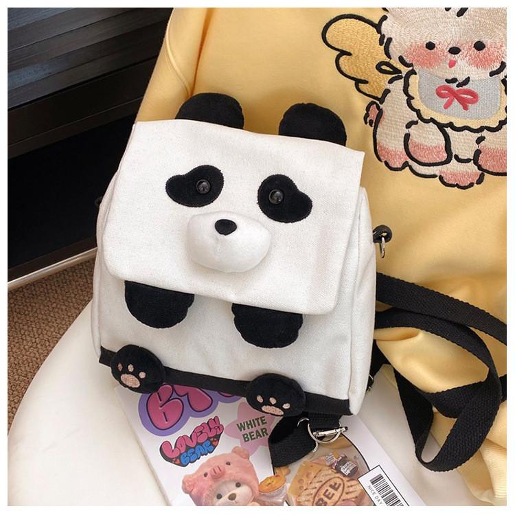 Cute Cartoon Panda Canvas Bag With Zipper Closure For Daily Use And School