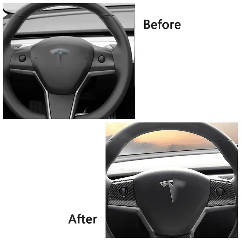 For Tesla Model 3 Steering Wheel Switch Button Frame Molding Cover Trim Carbon Fiber Printed ABS Car Interior Accessories