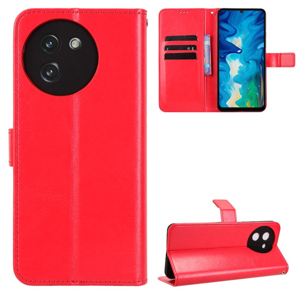 

For Doogee Note 59 Pro/Doogee Note 59 PU Leather Case with Strap Crazy Horse Texture Phone Wallet Cover Red