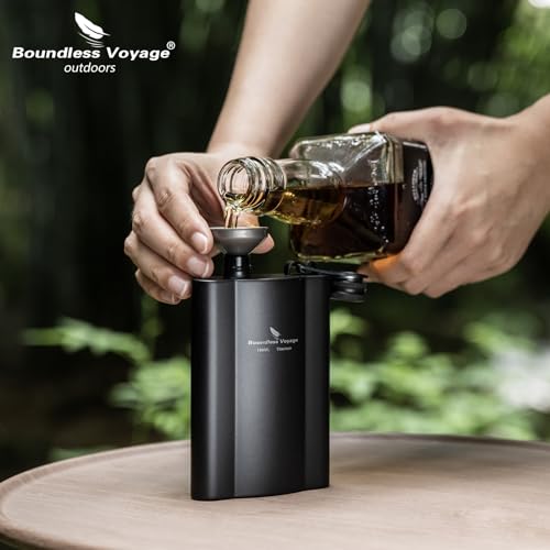 Boundless Voyage Titanium Hip Flask, 180ml/240ml with Funnel, Stylish and Lightweight, Portable Whiskey Bottle for Solo Camping, BBQs, and Outdoor Act