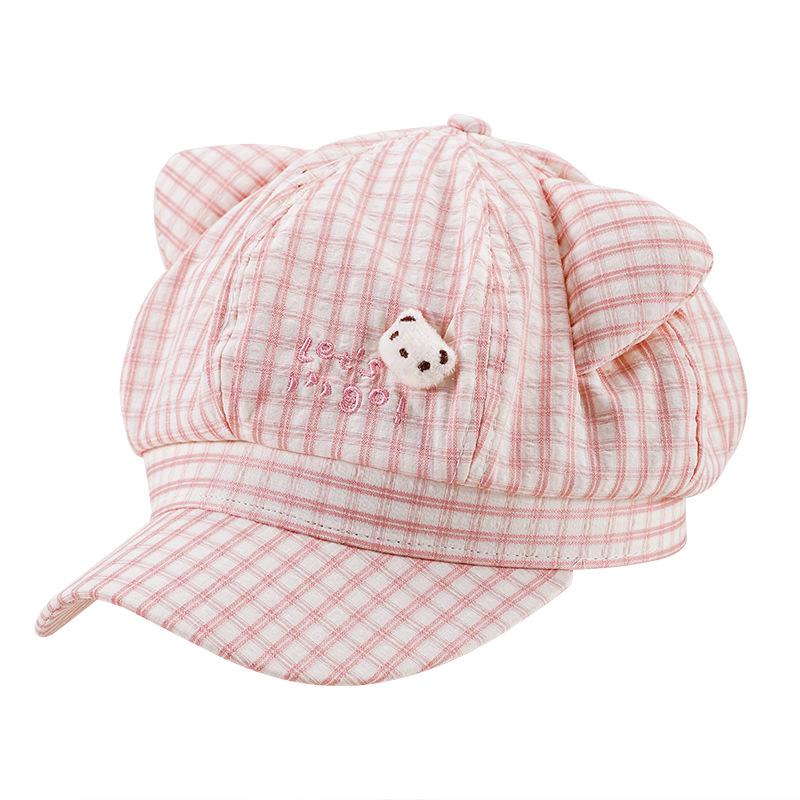 Cute Cat Ears Striped Octagonal Hat Women Spring Summer Fresh Versatile