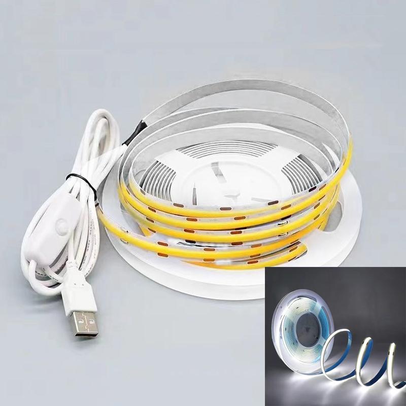 

Светодиодная лента COB 5 В, управление переключателем, USB, гибкая диодная лента, лента для кухни, гаража, телевизора, зеркала, подсветки ПК, настенные декоративные светильники 5m