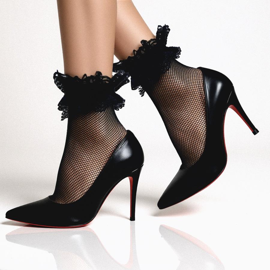 Summer fine-mesh lace short fishnet stockings Breathable short stockings, pleated socks, plus-size black short socks Average Size