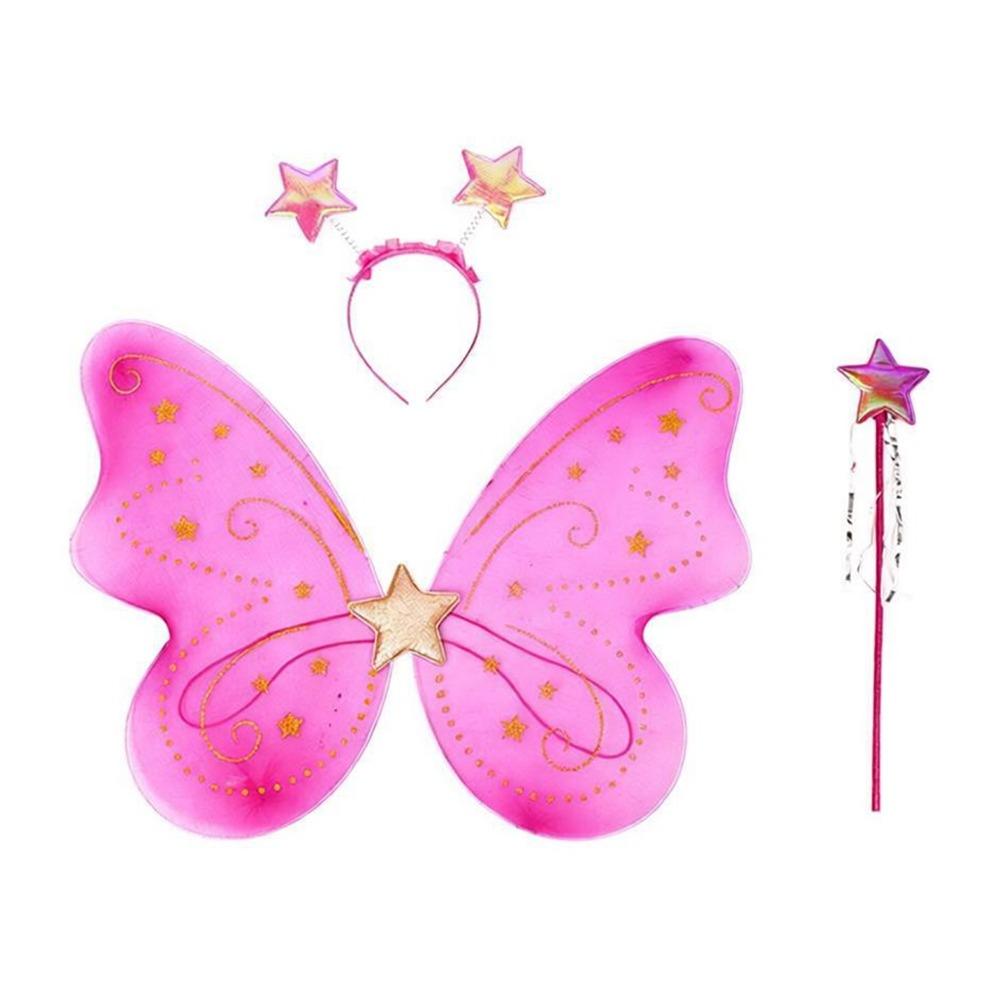 3Pcs/Set Sparkling Butterfly Wings Princess Hair Hoop Fairy Wand Angel Wings Colorful Dress Up Wings for Girl Dressing Up