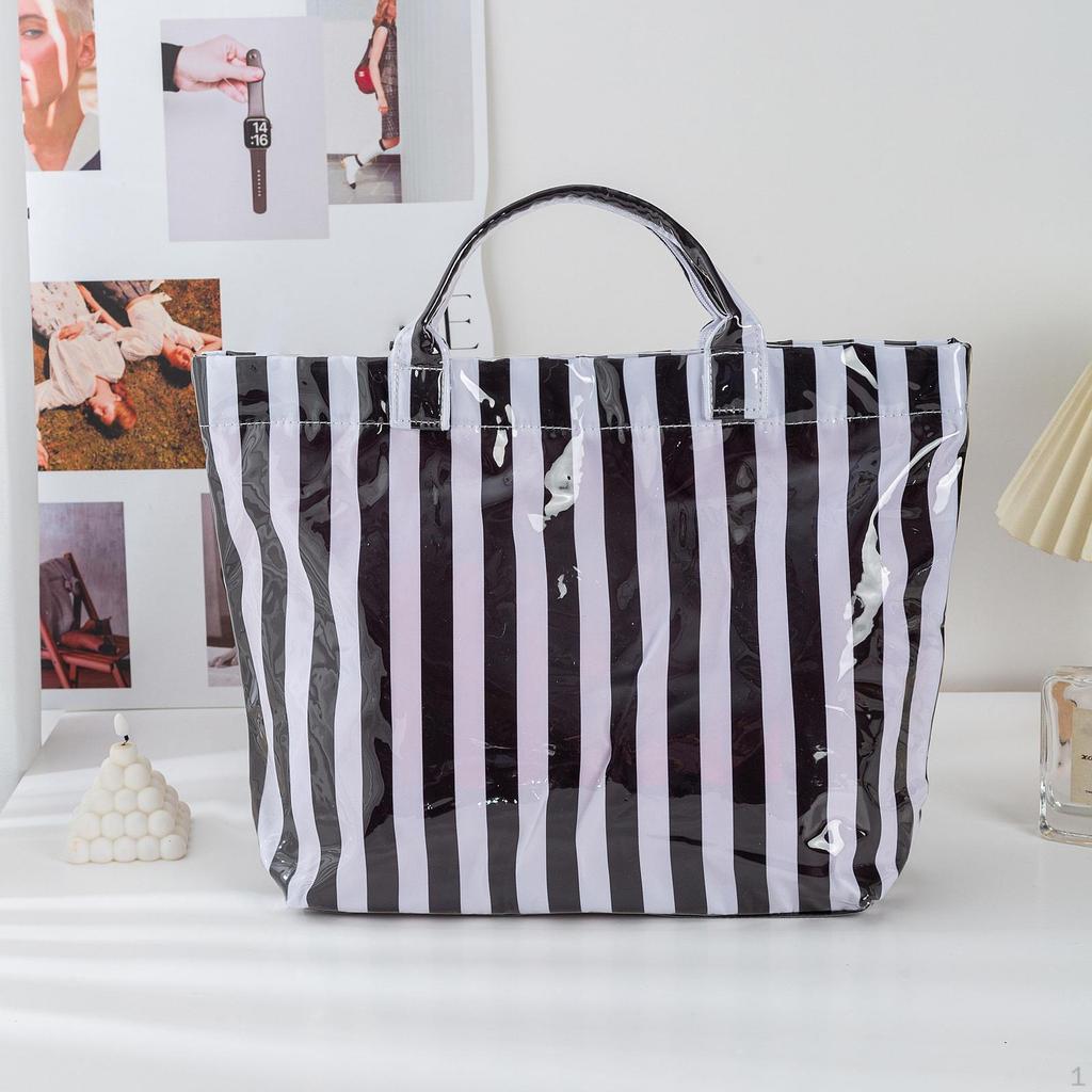Beach Case PVC Stripe Work Tote for Vacation Errands Gym Traveling