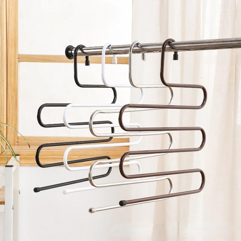 5 Layers S-shaped Pants Hanger Multifunctional Anti-skid Stainless Steel Pants RackWardrobe Storage Scarf Rack lron Pants Rack