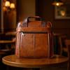 Men's Genuine Leather Vertical Briefcase: Simple Top Layer Cowhide Shoulder & Crossbody Document Bag.