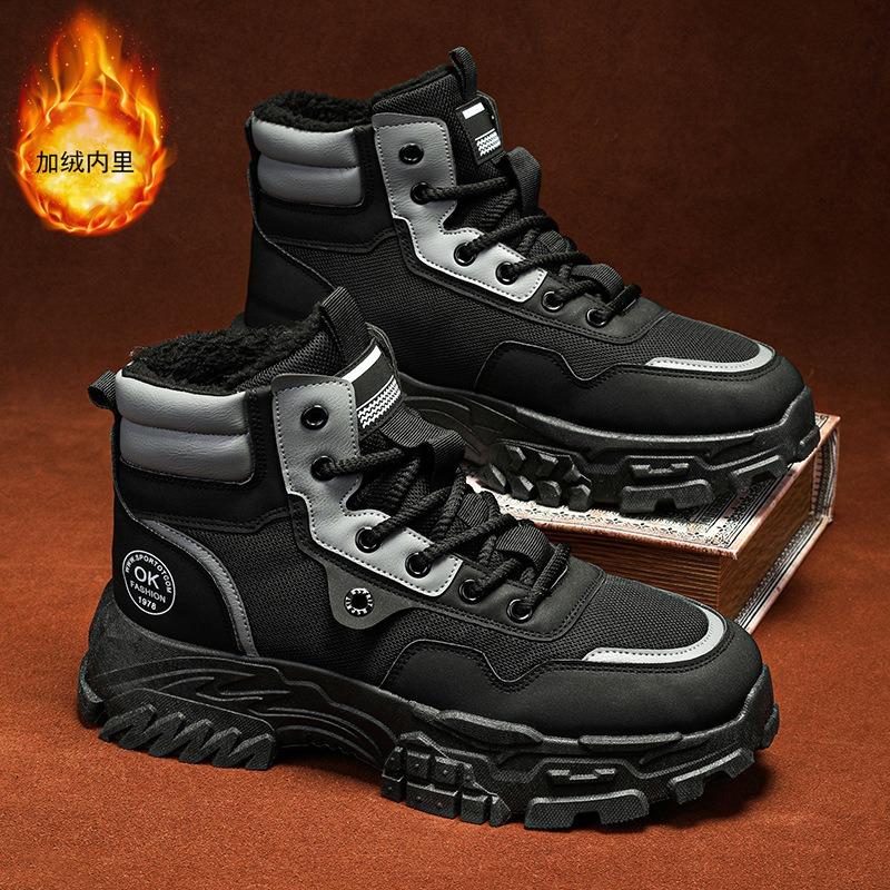 Men S Fleece Lined High Top Martin Boots Thick Sole Warm Winter Work Boots