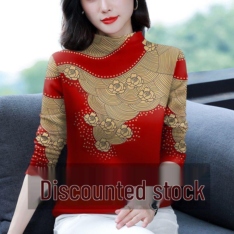 

Mom s Women s Spring & Autumn Long Sleeve Velvet-Enhanced Tummy Covering T-Shirt with High-End Print 2XL for 125-140 lbs