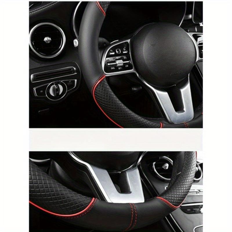 1pc 38cm Universal Car Steering Wheel Cover, Automotive Leather Diamond Quilted Color Block Design Interior Decor