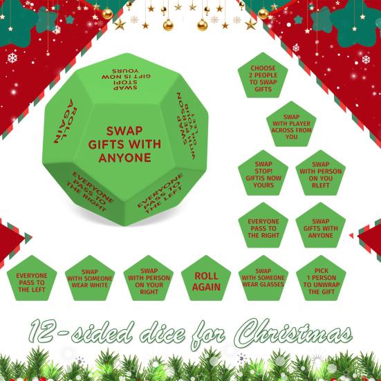 Hilarious Exchange Party Game Dice Christmas Stocking Stuffers Gift Exchange Dice Game 12 Sides Family Party Game for Men Women Adults