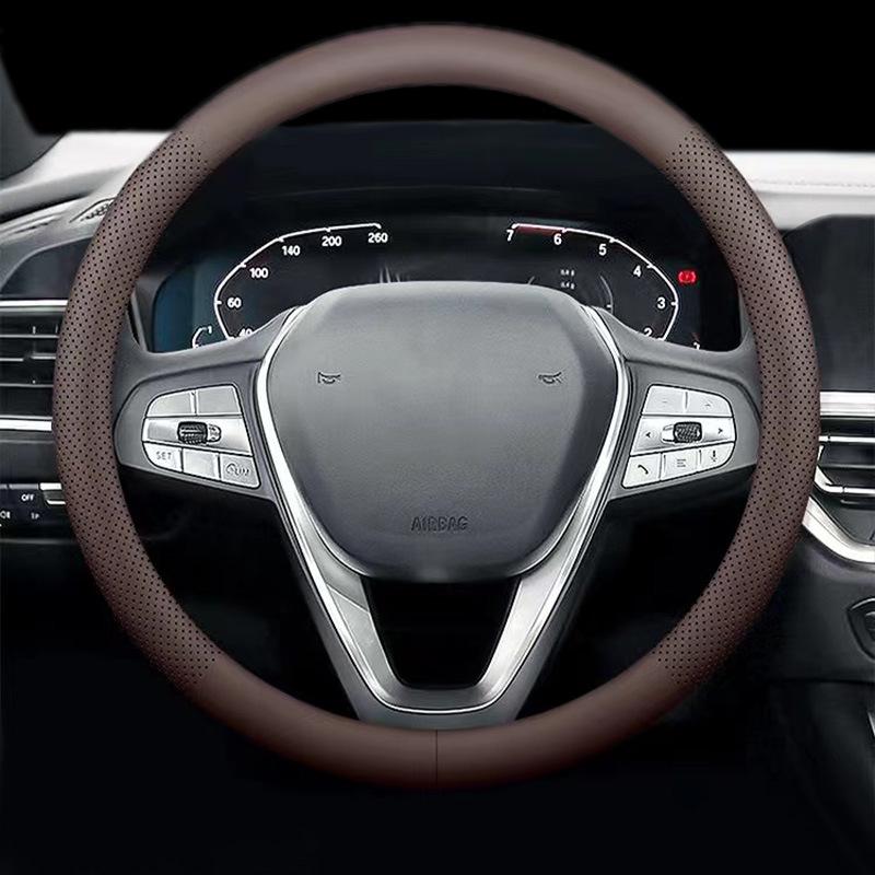 Universal Lenkradbezug aus schwarzem Nappa-Leder, rutschfest und atmungsaktiv, 15 Zoll/38 cm.