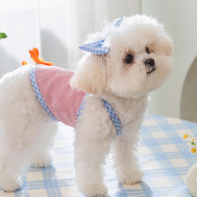 Bow Love Relief Texture Suspender Small Dog Cat Summer Sleeveless Vest Pet Dog Dog Clothes