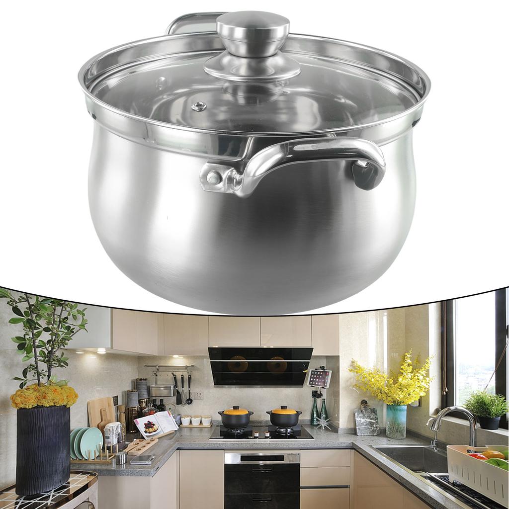 Cooking Pots Soup Pot Stockpot 1 Set 24x13.7cm Cookware Stainless Steel With Glass Lid Kitchen Accessories Portable Useful
