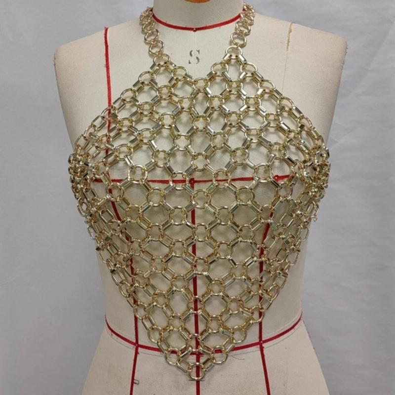 Punk Body Chain Bra Halter Chest Chain Raves Party Costumes Body Jewelry Accessories for Women Girls Clubwear