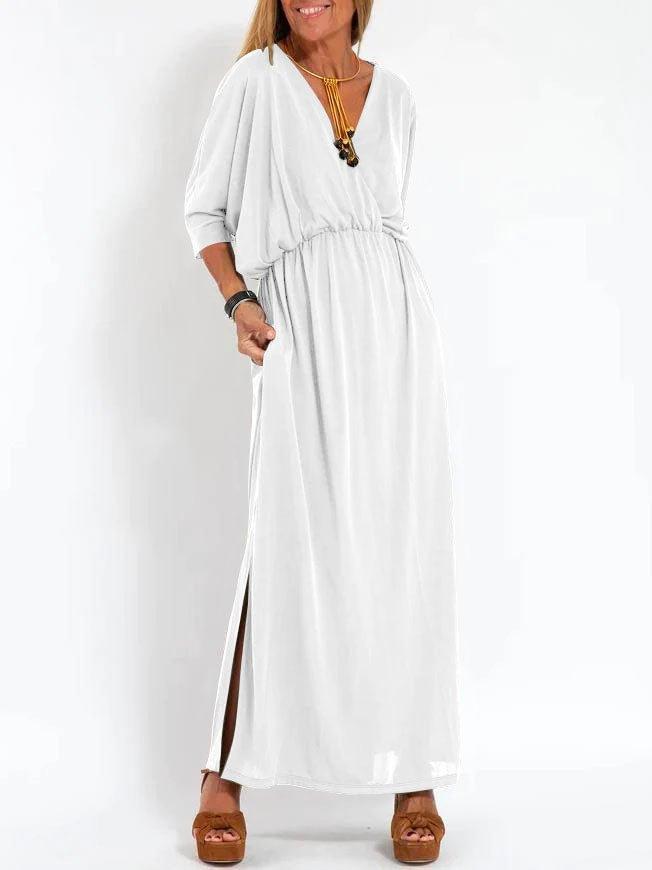 European And American Style Summer New Products, Fashionable Solid Color High-Waisted Split V-Neck Dress