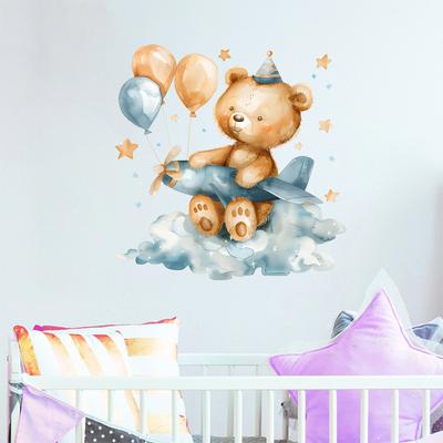 Orso dei Cartoni Animati Nuvola Stelle Palloncini Adesivi Murali per Stanza dei Bambini Asilo Decorazioni per la Casa Stacca e Attacca Arte Murale Rimovibile Adesivi Murali dei Cartoni Animati