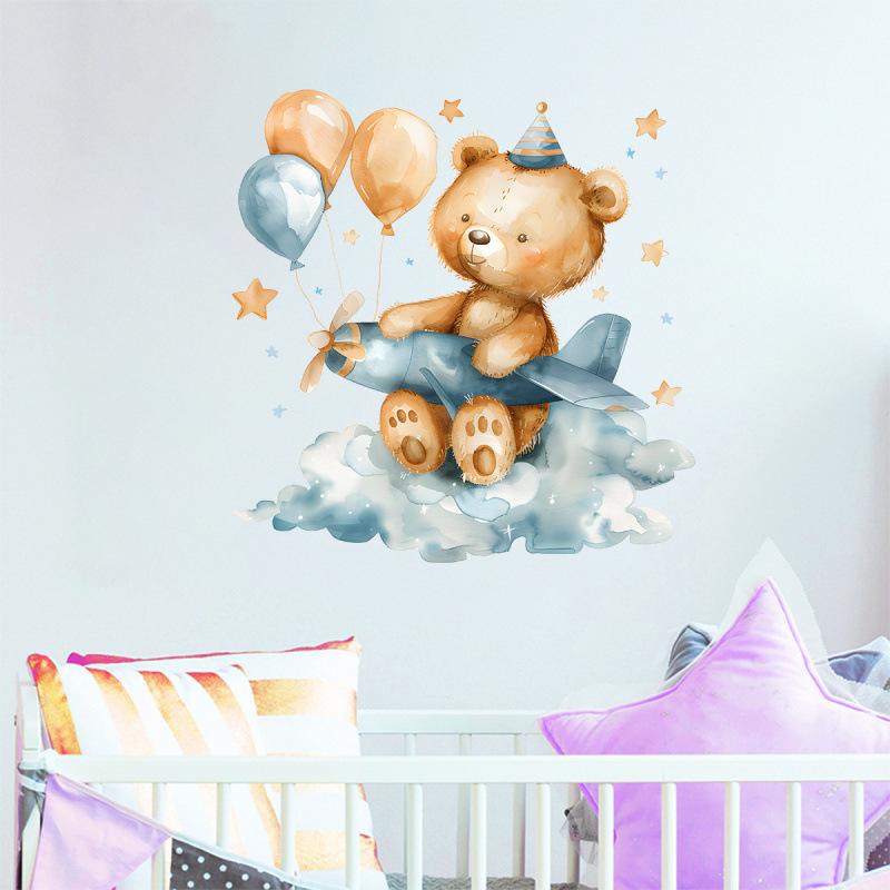 Cartoon Bear Cloud Stars Balloons Wall Stickers for Kids Room Nursery Home Decor Peel and Stick Removable Wall Art Cartoon Wall Decals
