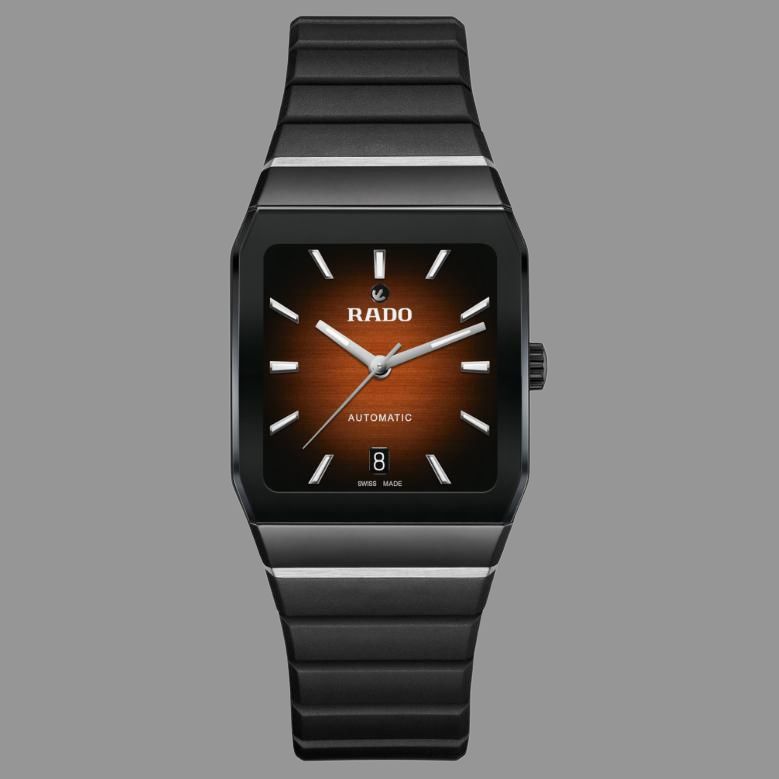 RADO Radar Arch Series Automatic Mechanical Movement Power Reserve 72 Hours Unisex Swiss Watch 32.5mm Brown Dial Ceramic Case Rubber Strap R10202309