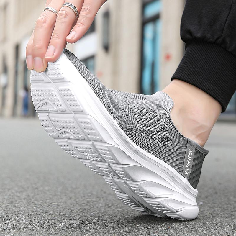 Men's Hands Free Slip-on Loafers Comfortable Walking Shoes Breathable Knit Casual Sneakers