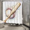 Baseball Shower Curtain - Watercolor Wooden Bat & Ball, Nostalgic Sports Theme, Water-Resistant Polyester