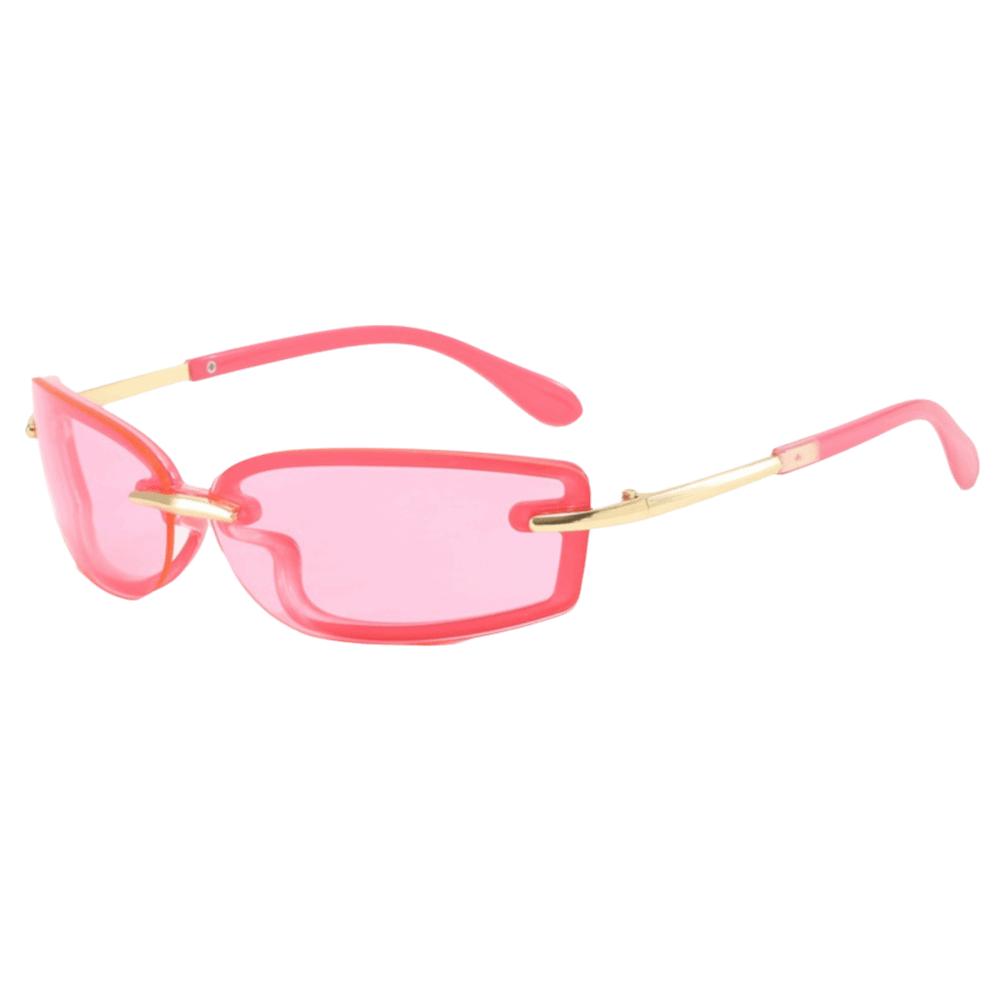 

Metal Candy Color Rimless Sunglasses PC Frameless Dopamine Square Sunglasses Y2K Wrap Around UV Protection Sun Glasses Outdoor розовый
