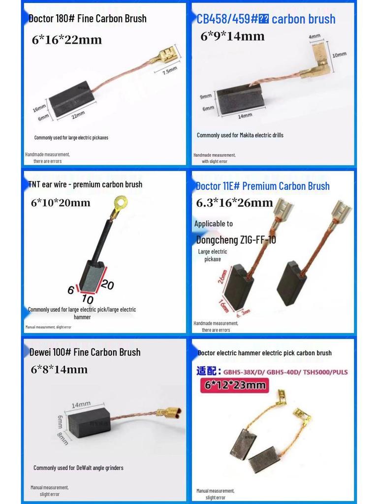 Durable Carbon Brush Set for Grinders, Drill, Hammer, Polisher, Cutter, and Picker Tools