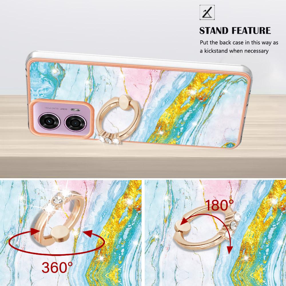 For Motorola Moto E14 4G/G04 4G/G04s 4G/G24 4G Case with Ring Kickstand Marble Pattern Electroplating TPU Back Cover