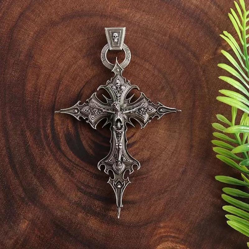 Skull Elegant Gothic Cross Pendant Necklace With Exquisite Pearl Chain Perfect For Fashionforward Individuals