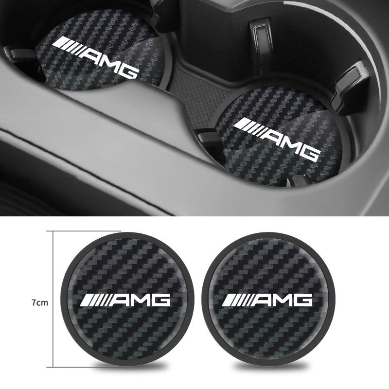 2pcs Car water Cup Mats Coaster Carbon Fiber Pattern Anti Slip Coasters For Mercedes Benz AMG W203 W206 W220 W205 W211 W212 W201 JR9