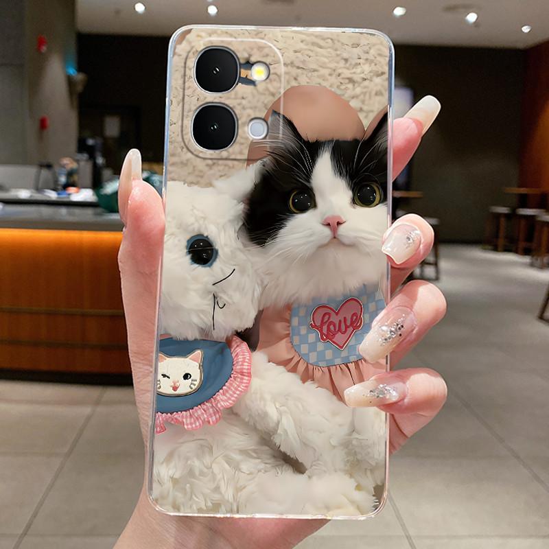 Casing For Vivo iQOO Z11x Y51 Pro 5G Case Aesthetic Cute Cat Cartoon Fashion Soft Silicone Back Cover Transparent TPU Phone Case