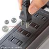 Sanwa Supply USB Charging Power Strip with Stand 5 (2-Pin, Outlets, 3m, Black) TAP-B47UC-3BK