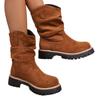 2025 New Plus Size Retro Embroidered V-Mouth Cowboy Boots Women's Fall and Winter Square Root Medium Brown Knight Boots