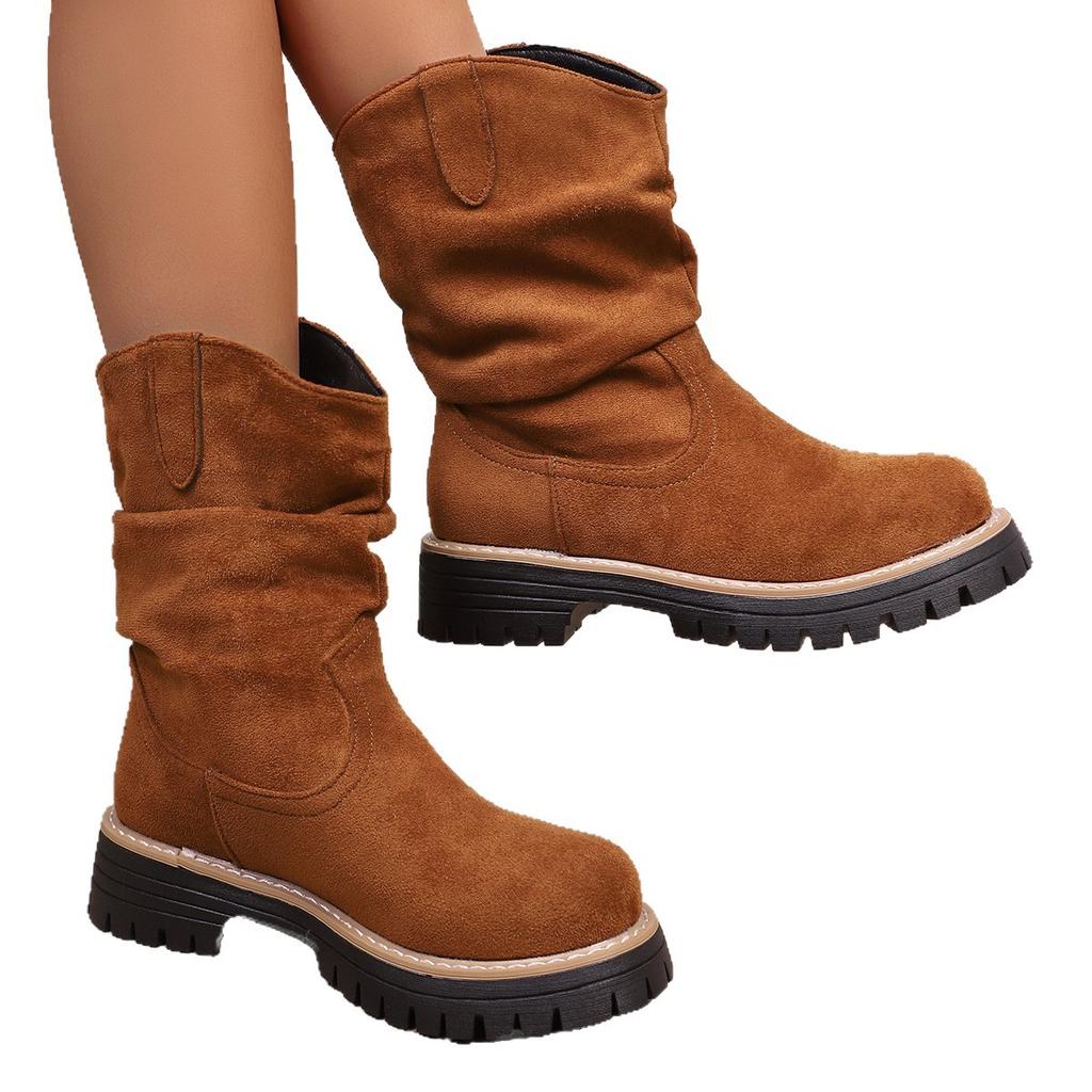 2025 New Plus Size Retro Embroidered V-Mouth Cowboy Boots Women's Fall and Winter Square Root Medium Brown Knight Boots