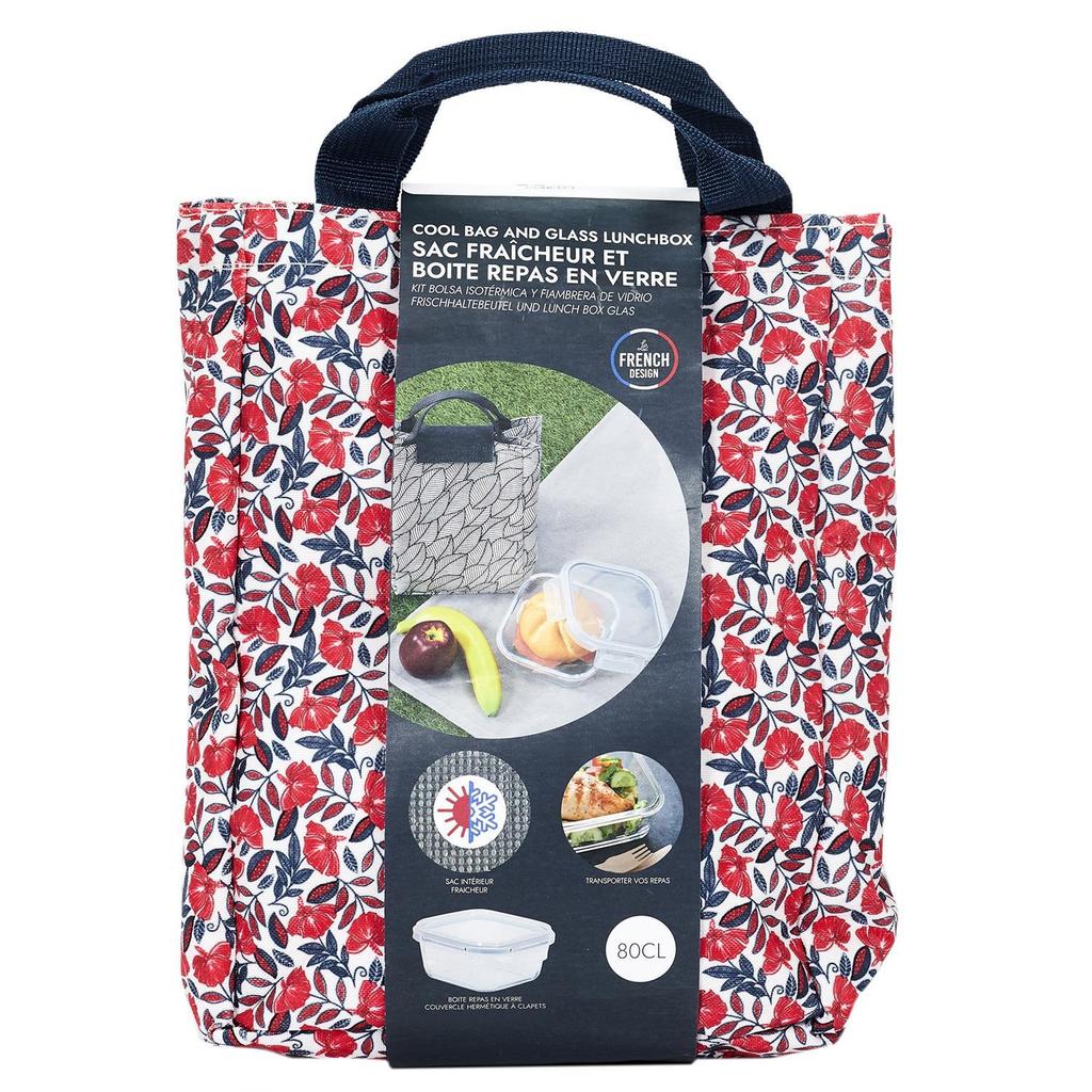 Glass lunch box and thermal bag set with handles