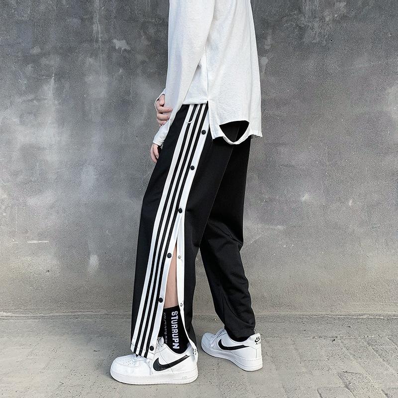 Side-breasted sweatpants men's loose straight-leg pants trendy high street trendy brand full-open-button basketball pants