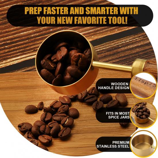 SHIKORI Gold Measuring Cups and Spoons Set with Wood Handles, Premium Stainless Steel Measuring Spoons and Measuring Cups Set-Gold