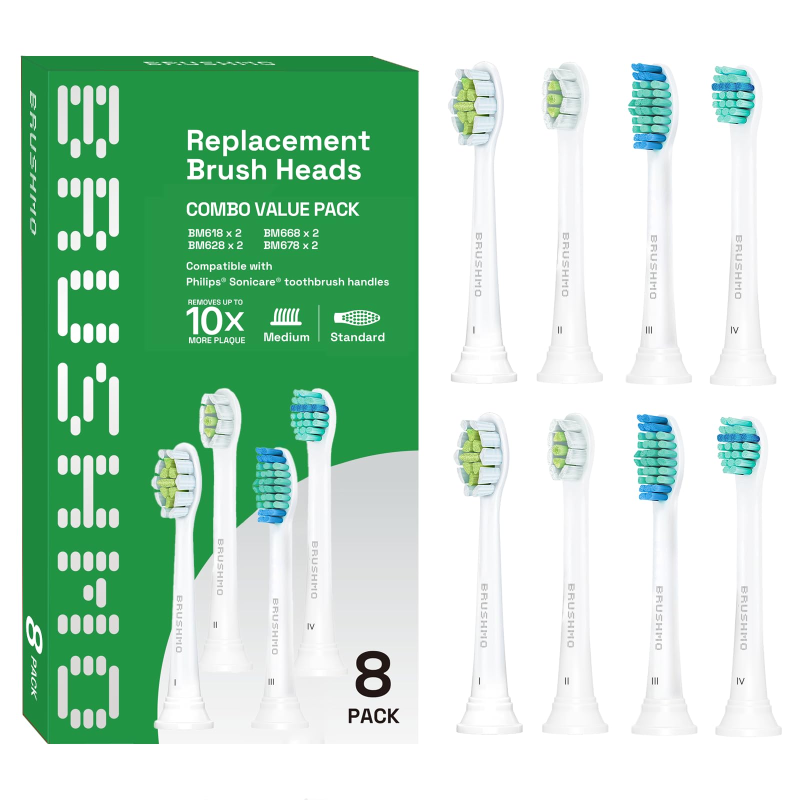 

Brushmo Совместимые щетки для электрических зубных щеток Philips Sonicare, смешанный набор из 8 штук, белый