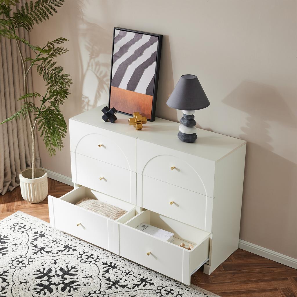 Kommode mit 6 Schubladen – Weiße Kommode mit Tür und Schubladen für Wohnzimmer und Schlafzimmer, Maße: H82/B120/T40 cm