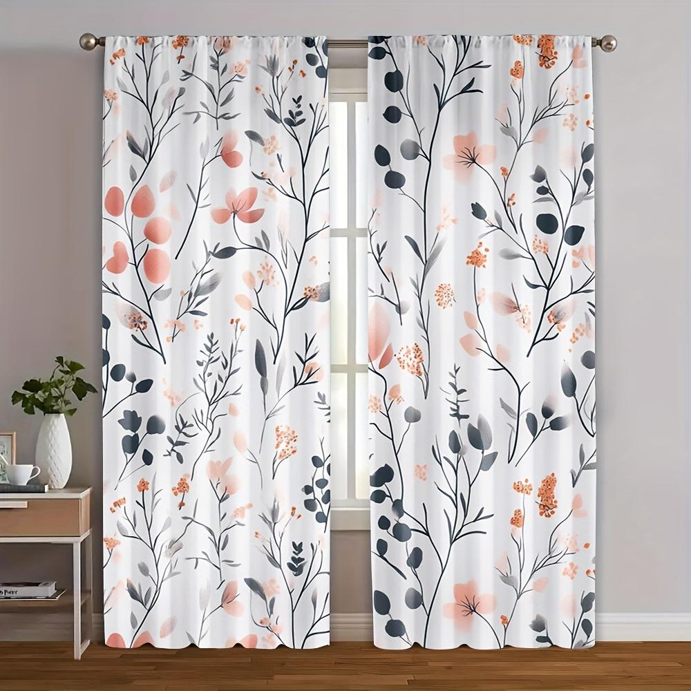 

2Pc Elegant Floral Pattern Curtains, Polyester Fabric, Machine Washable, Suitable For Bedroom And Living Room Decoration 53x116cm &2pc