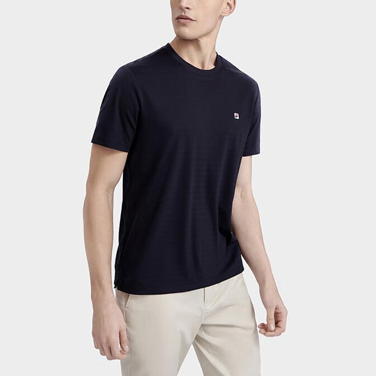 FILA Solid Color Simple Round Neck Pullover Business Casual Short Sleeve T-Shirt Men Tops Legendary-Blue F11M321109FNV