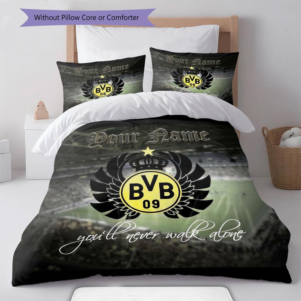 Borussia Custom Name Pattern Bedding,Quilt Set Quilt Cover Pillowcase Home Birthday Gift(1 * Duvet Cover + 2 * Pillowcase, Without Core)