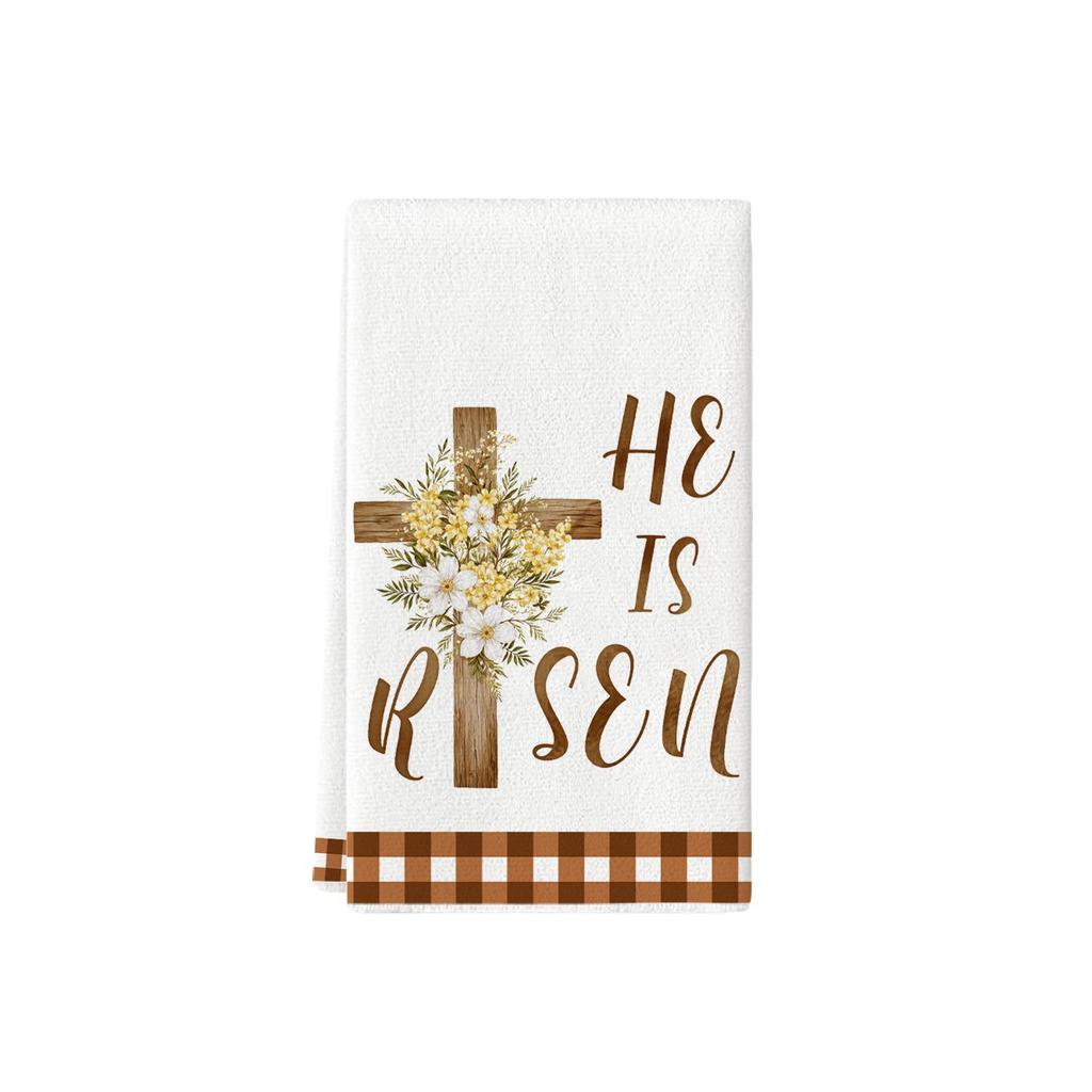 Easter Kitchen Towels with Watercolor Flowers, Rabbits, Eggs, and Tulips