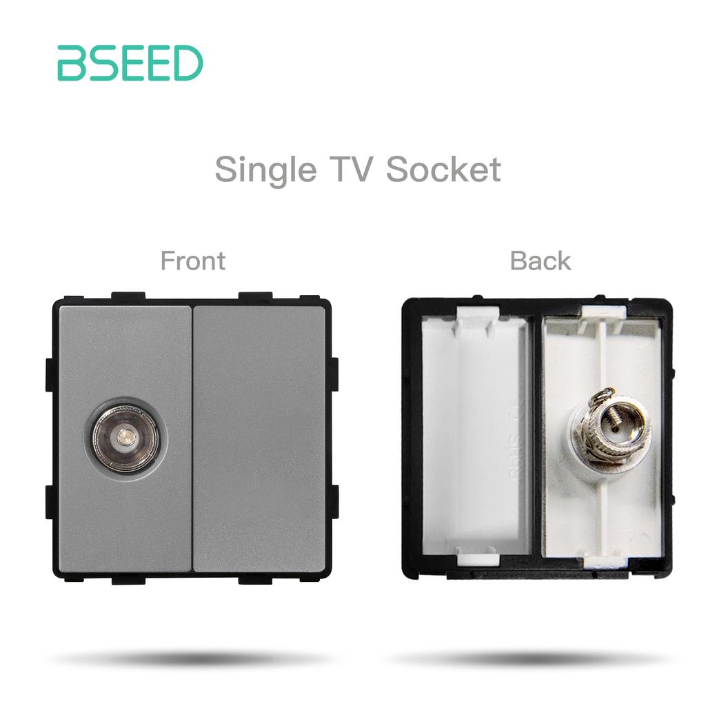 BSEED Mechanical Button Switches TV ST RJ45 Internet CAT5/6 Sockets EU French USB-C Wall Power Socket Glass Frames DIY Parts